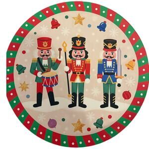 Gandeer Set of 12 Nutcracker Themed Round Placemats faux leather 13" New Festive